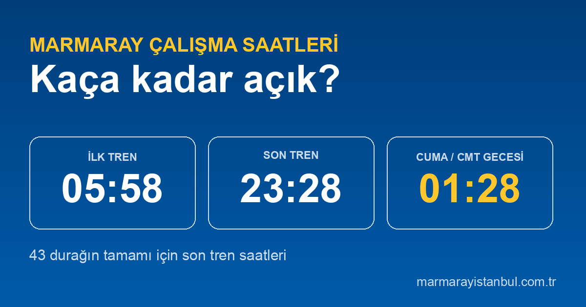 Marmaray çalışma saatleri: ilk tren 05.58, son tren 23.28, hafta sonu 01.28